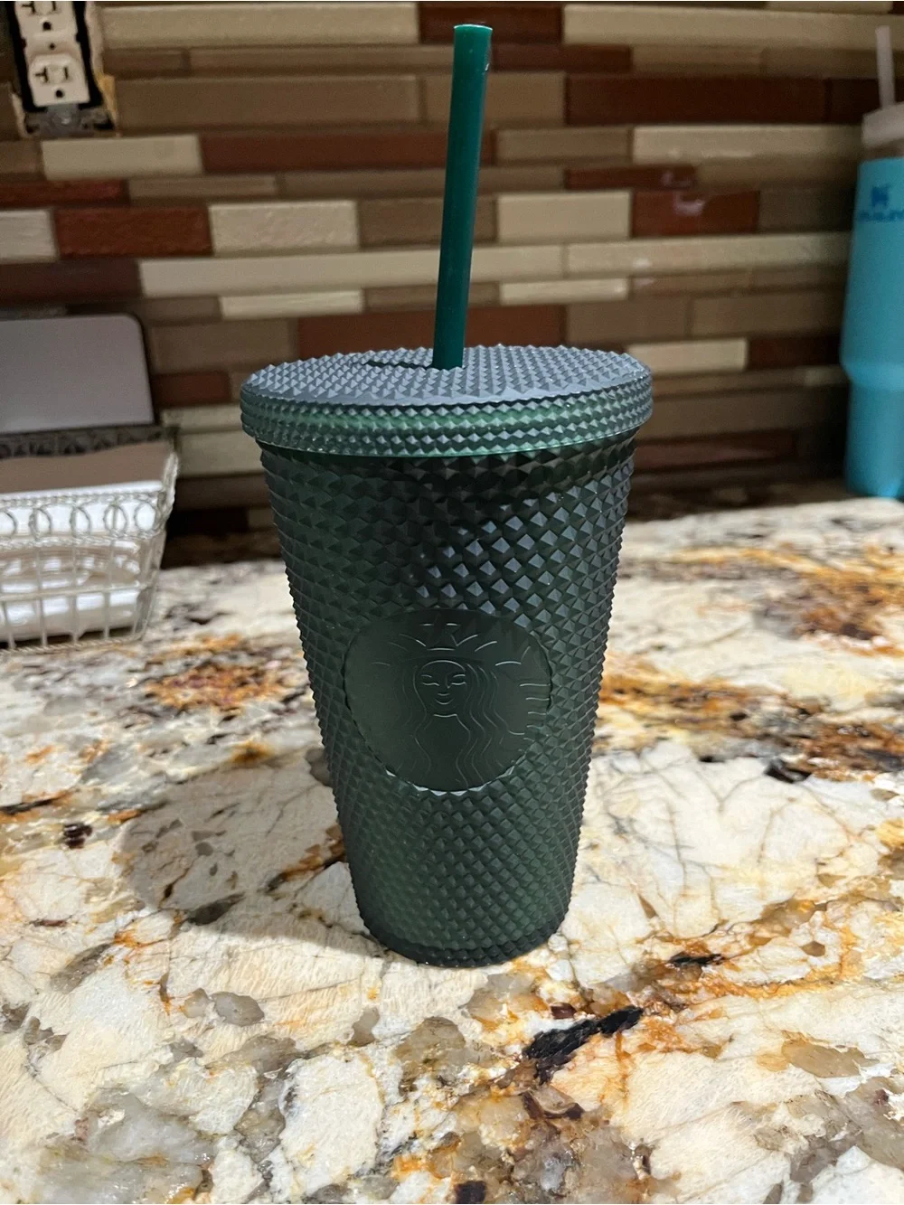 Starbucks Dark Green Textured Studded Tumbler with Straw